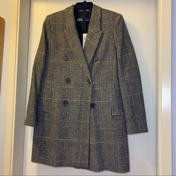 ZARA | 3/4 Length Glen Check Overcoat - Picture 1 of 3